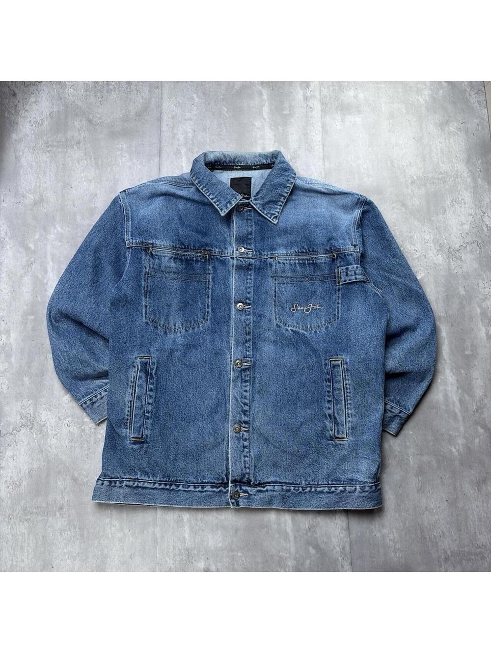 Y2K Blue Sean John Grunge Denim Trucker Jacket